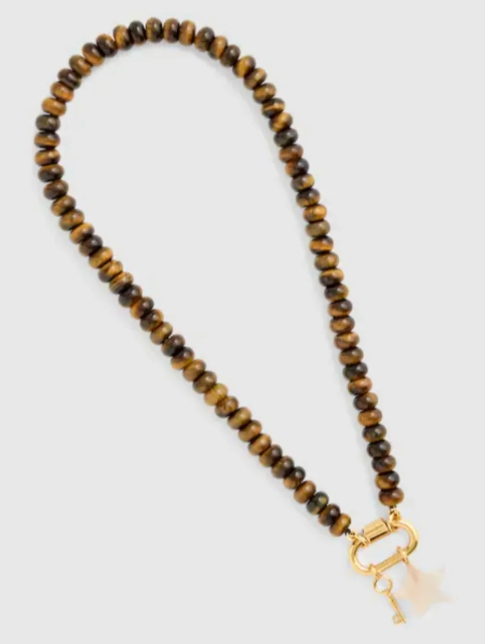 Madewell Semi-precious Beaded Carabiner Charm Necklace - Tiger's Eye/Agate - Picture 3 of 9